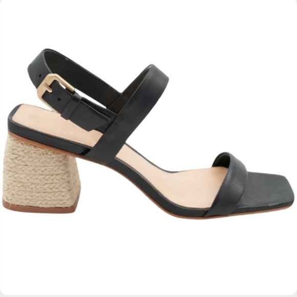 Splendid Keeva Square Toe Leather Sandals Size 10 | NEW Black Espadrille Heel - Picture 5 of 11